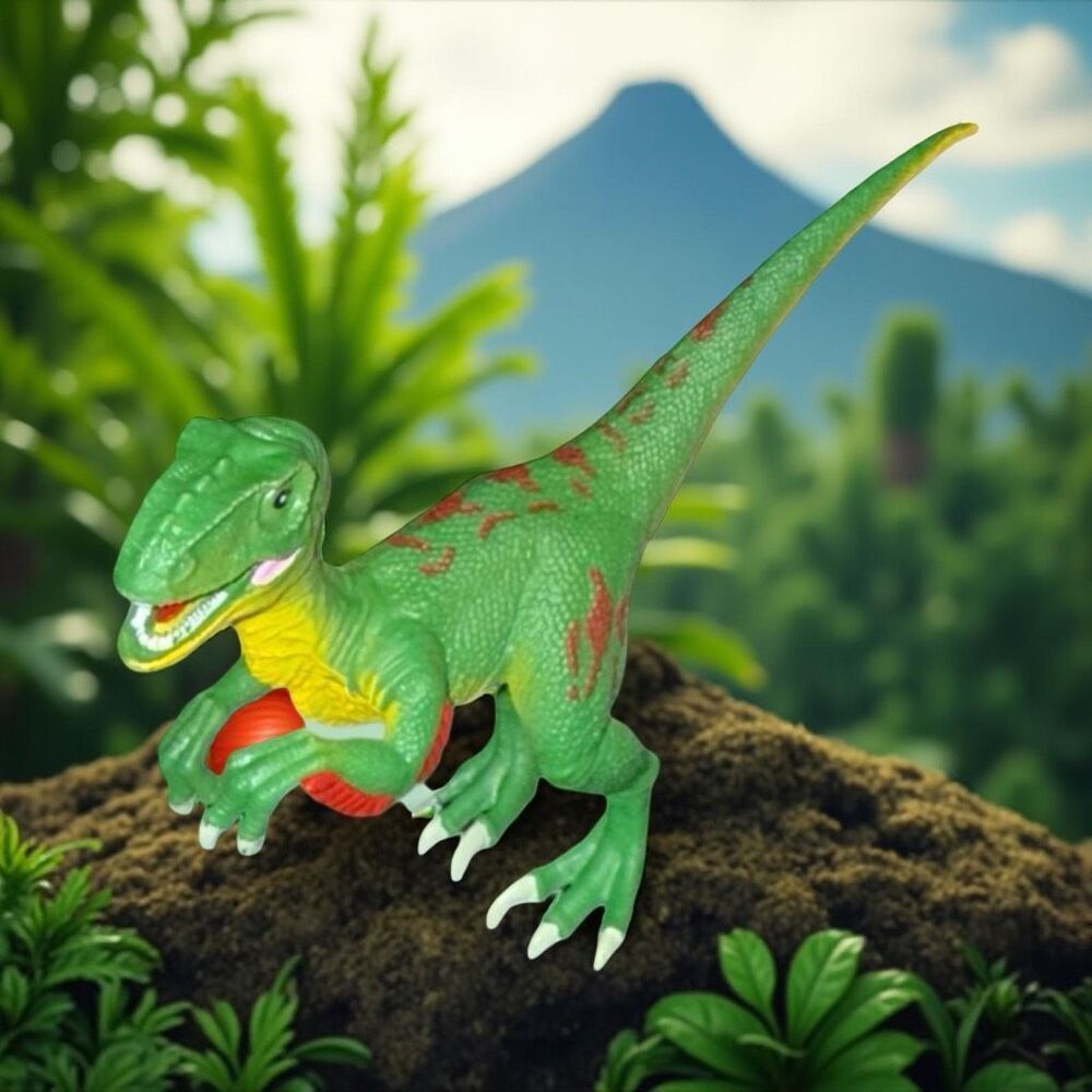 Vintage 2003 Schleich Green Red Yellow Velociraptor Dinosaur Figure B10